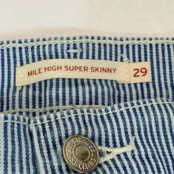 Levi’s mile high super skinny seersucker blue white striped jeans high rise 29 - Picture 4 of 4